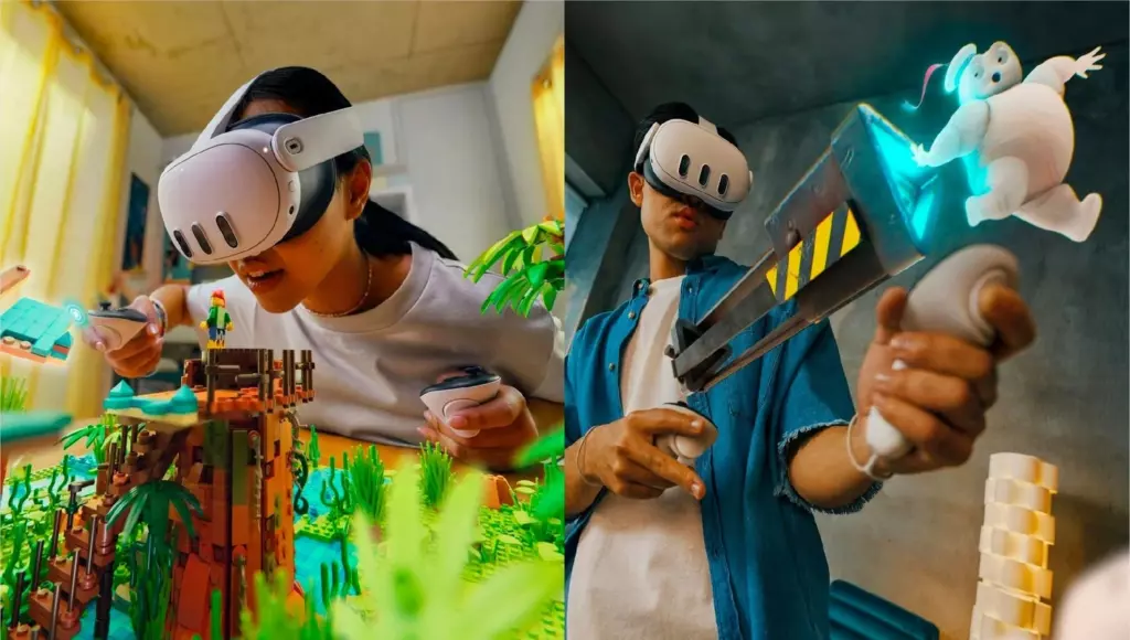 Игроки используют возможности Quest 3 в смешанной реальности.