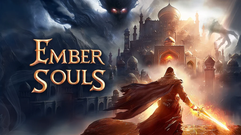 Воин с огненным мечом перед замком из игры Ember Souls.