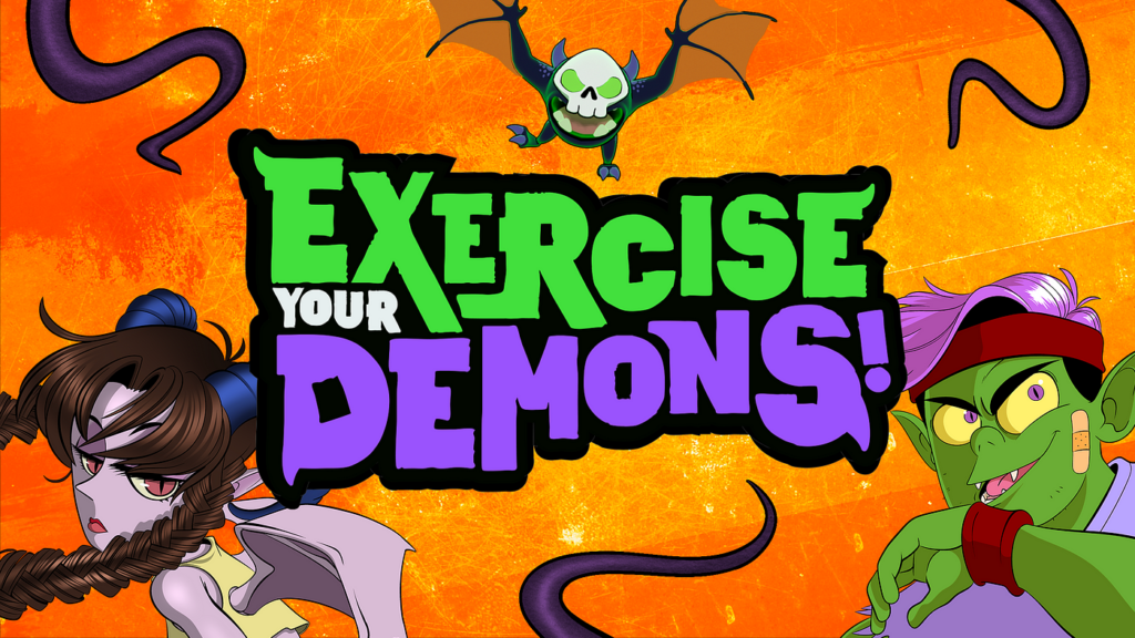 Логотип игры Exercise Your Demons на ярком фоне