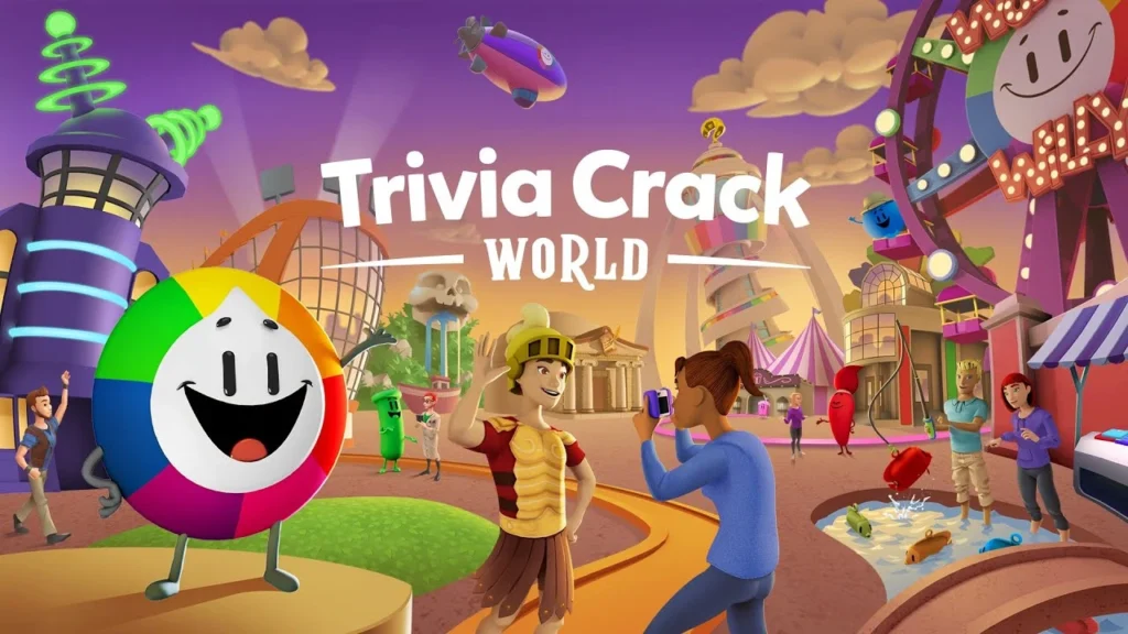 Trivia Crack World с персонажами на фоне виртуального мира.