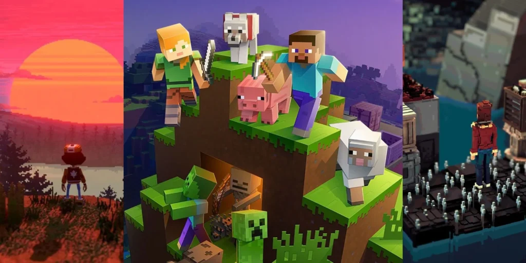 Примеры игр с воксельной графикой, включая Minecraft.