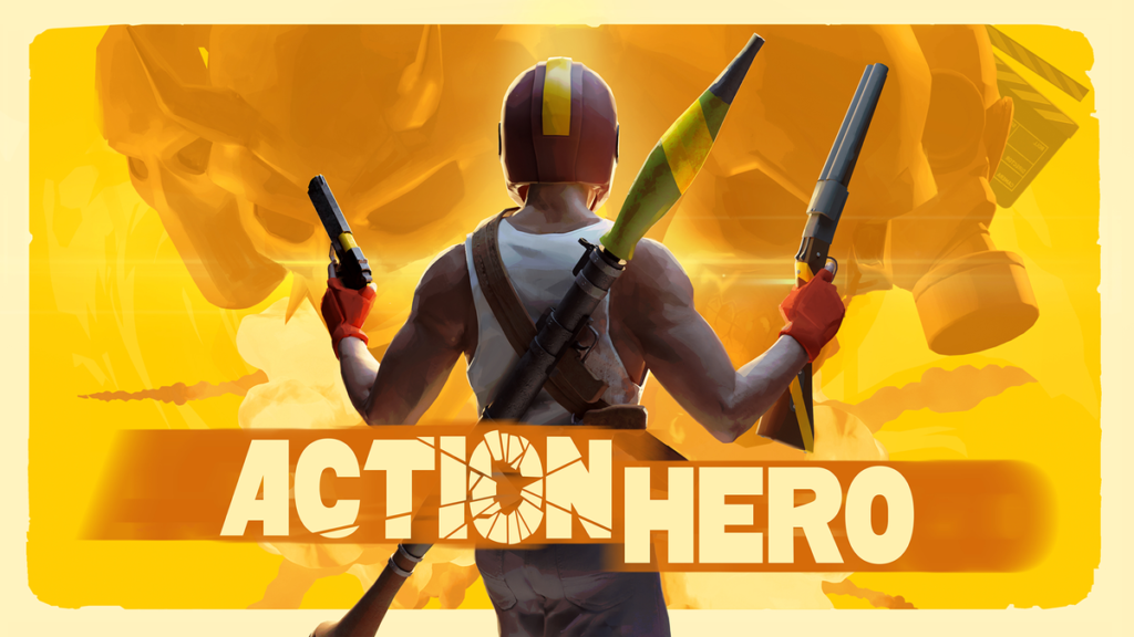 Обзор Action Hero постер с героем в центре и оружием в руках.