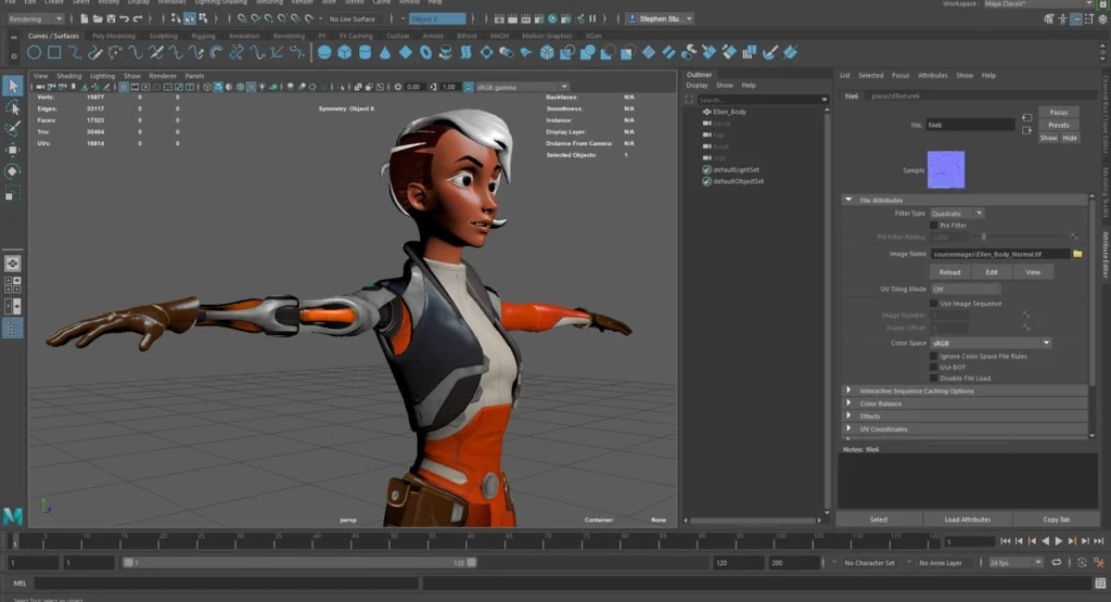 Персонаж с ригом для скелетной анимации в Autodesk Maya