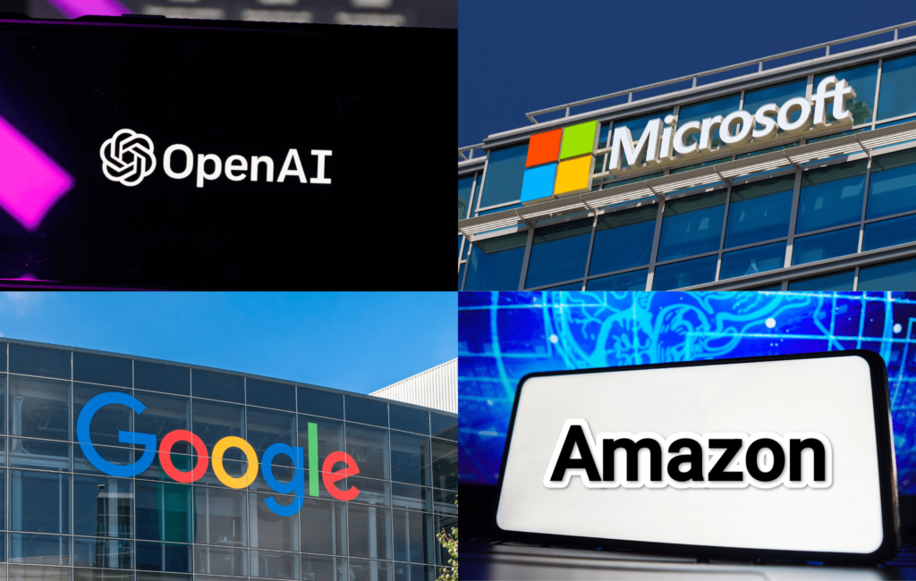 Логотипы OpenAI, Microsoft, Google и Amazon