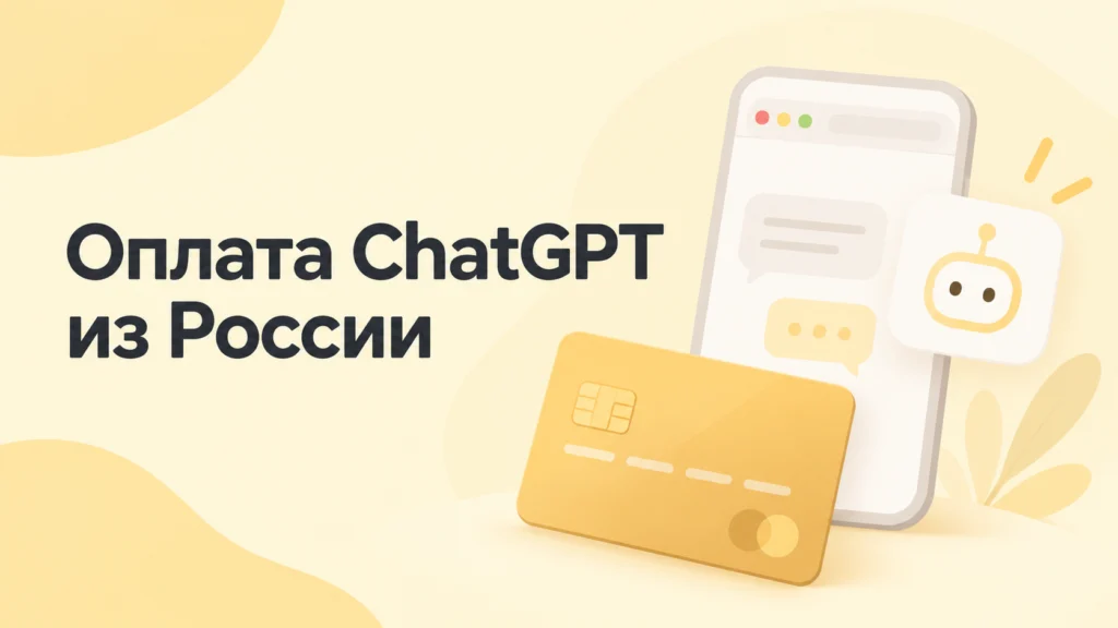 Оплата ChatGPT из России — банковская карта и интерфейс сервиса в спокойных жёлтых тонах