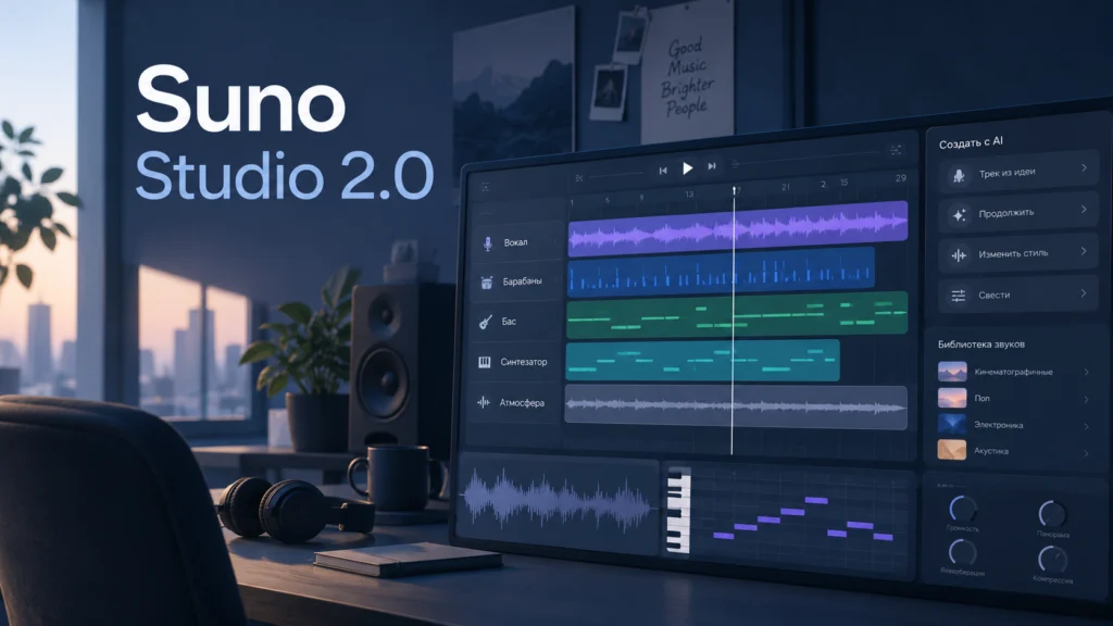 Suno Studio 2.0 — музыкальный редактор с дорожками и MIDI