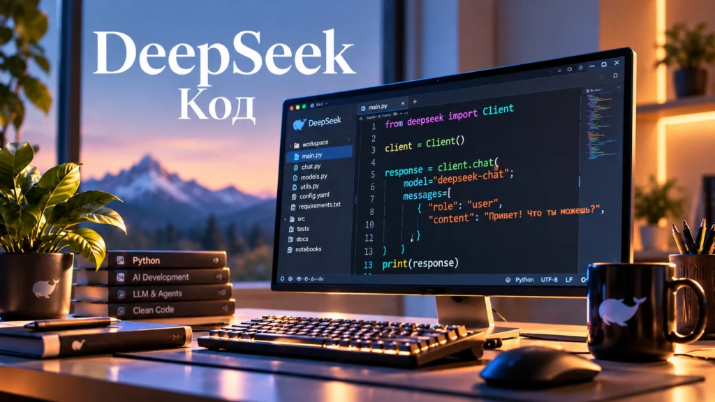 Экран с кодом DeepSeek — помощь в программировании