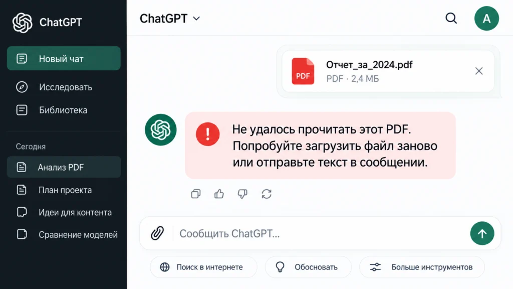 Почему ChatGPT не читает PDF: 7 причин и что делать с документом